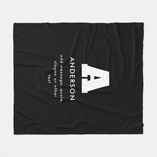Bearbeitbarer Text für Monogramm | Schwarz und Wei Fleecedecke (Vorderseite (Horizontal))