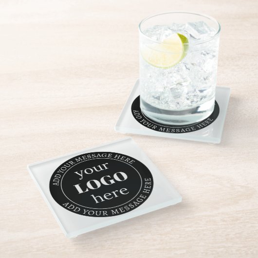 Bearbeitbarer Text und Ihr Logo oder anderes Desig Glasuntersetzer (Schrägansicht)