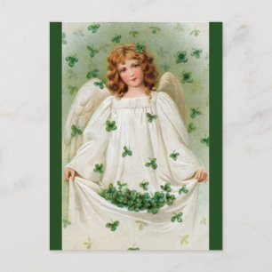 Bearbeitbarer Vintage-Engel mit Shamrocks Postkarte