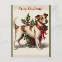 Bearbeitbarer Vintage-Hund mit Stechpalme und Schl