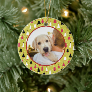 Bearbeitbarer Weihnachts-Tierfoto-Schmuck Keramik Ornament