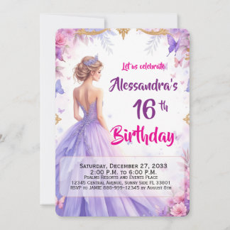 Bearbeitbares 16. Lila Kleid Florales Elegantes Ge Einladung