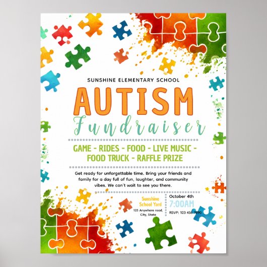 Bearbeitbares Autismuserkennungs-Fundraiser-Flugbl Poster (Vorne)