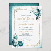 Bearbeitbares Brautparty Aquamarin und Gold Einladung (Vorne/Hinten)