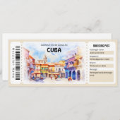 Bearbeitbares Cuba Flugzeug Boarding Pass Ticket Einladung (Vorne/Hinten)