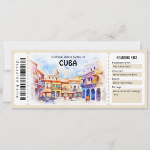 Bearbeitbares Cuba Flugzeug Boarding Pass Ticket Einladung