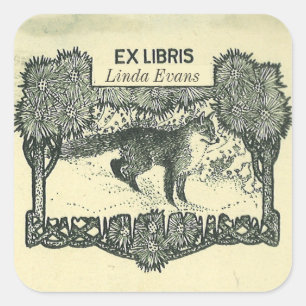 Bearbeitbares Fuchs-im-Wald-Exlibris Quadratischer Aufkleber