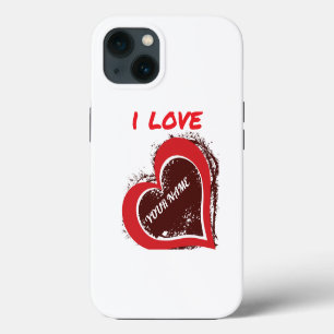 Bearbeitbares Grunge-Herz-Liebesdesign – Fügen Sie iPhone 13 Hülle
