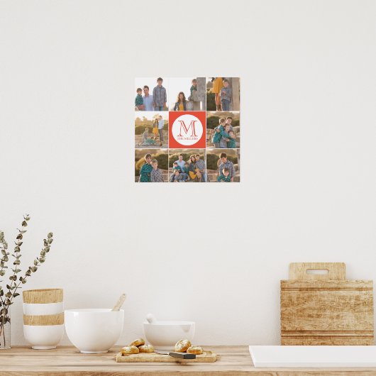 Bearbeitbares Hintergrundfarbenrundes Monogramm-Fo Poster (Küche)