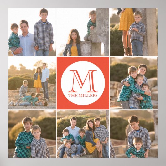 Bearbeitbares Hintergrundfarbenrundes Monogramm-Fo Poster (Vorne)