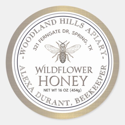Bearbeitbares Honey Jar Bee Wildblume Honey Gold L Runder Aufkleber (Vorderseite)
