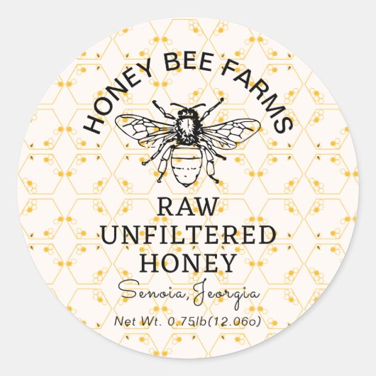 Bearbeitbares Honey-Jar-Label, Bienendesign, Name Runder Aufkleber (Vorderseite)