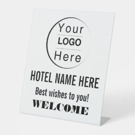 Bearbeitbares Hotel-Willkommensschild-Logo und Ges Sockelschild