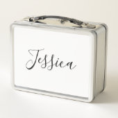 Bearbeitbares kursives Skript | Weißes und Lila Vi Metall Brotdose (Rückseite)