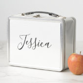 Bearbeitbares kursives Skript | Weißes und Lila Vi Metall Brotdose (Beispiel)