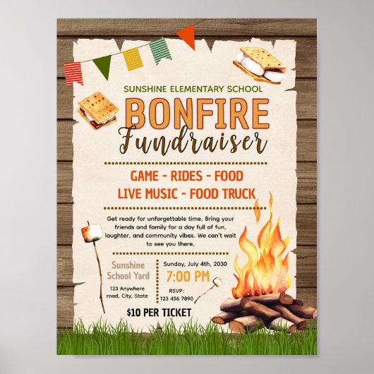 Bearbeitbares Lagerfeuer-BBQ-Flyer-Template Poster (Vorne)