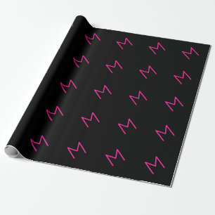Bearbeitbares modernes rosa & schwarzes Monogramm Geschenkpapier