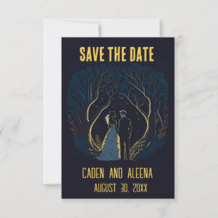 Bearbeitbares Paar im Wald bei Nacht Save The Date