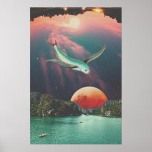 Bearbeitbares psychedelisches Flugfisch-Kunstposte Poster