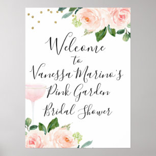 Bearbeitbares Rosa Florales Willkommensschild für  Poster