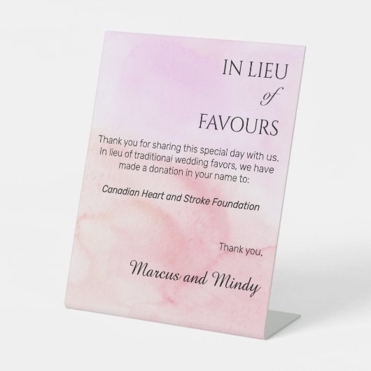 bearbeitbares Rosa in Form von Gastgeschenke Hochz Sockelschild (Vorderseite)