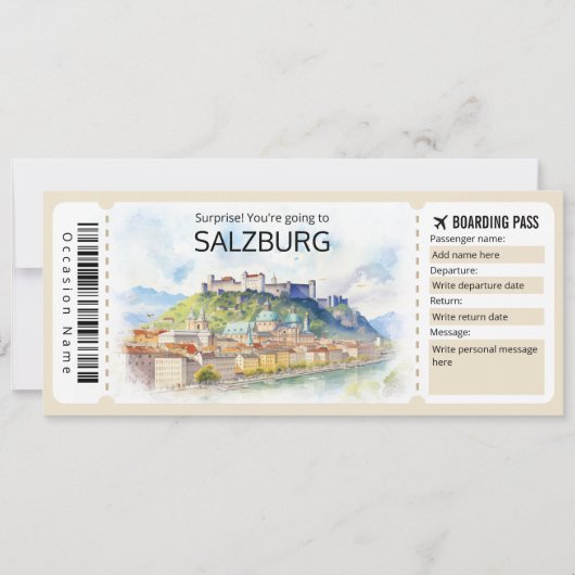 Bearbeitbares Salzburger Flugzeug Ticket, Austria  Einladung (Vorderseite)
