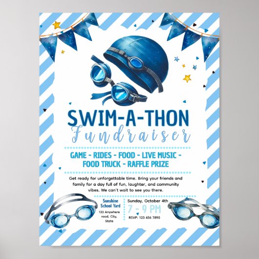 Bearbeitbares Schwimm-Marathon-Spendenflyer Poster (Vorne)