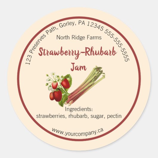 Bearbeitbares Strawberry-Rhubarb-Jam-Label Runder Aufkleber (Vorderseite)