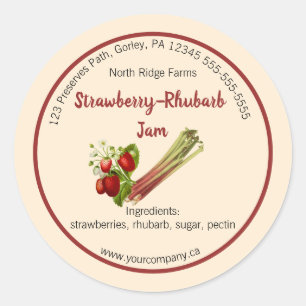 Bearbeitbares Strawberry-Rhubarb-Jam-Label Runder Aufkleber