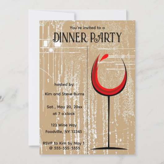 bearbeitbares Weinglas im braunen Hintergrund Einladung (Vorderseite)