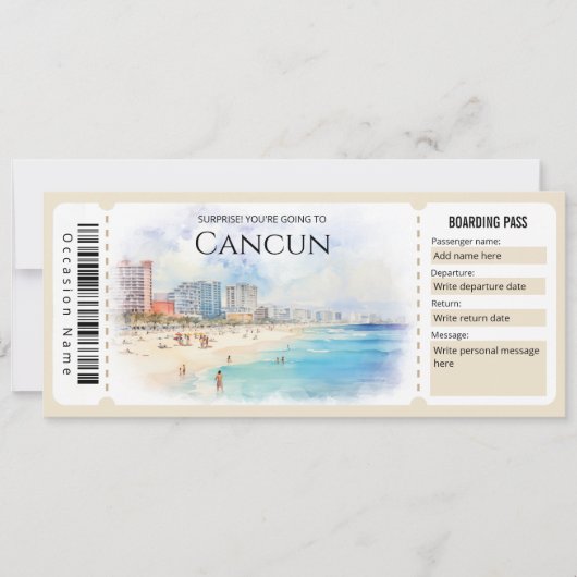 Bearbeiten des Boarding-Tickets für Cancun-Flugzeu Einladung (Vorderseite)