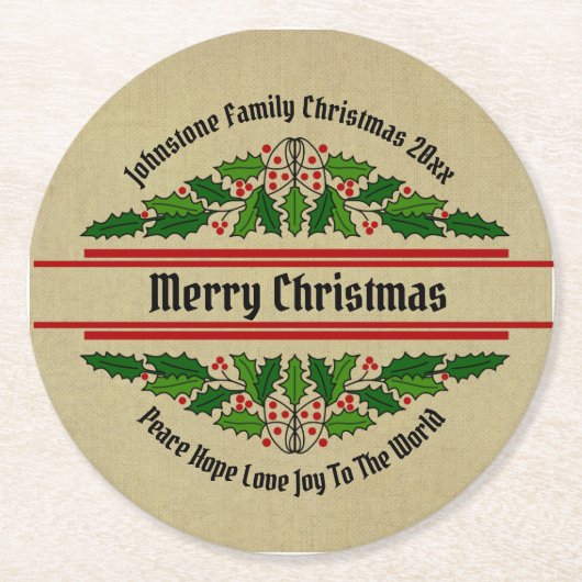 Bearbeiten des Namens Text passend Weihnachten 20x Runder Pappuntersetzer (Vorderseite)