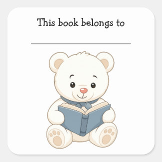 Bearbeiten Sie den Bär- und Buch-Exlibris-Aufklebe Quadratischer Aufkleber