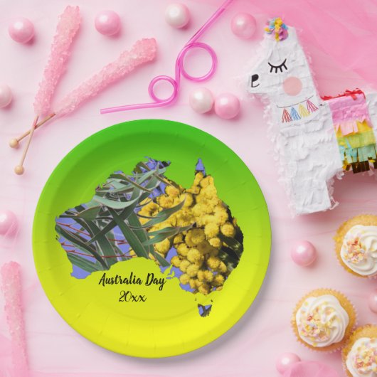 Bearbeiten Sie Text Jahr, Australien Day Gum Leaf  Pappteller (Party)