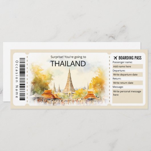 Bearbeiten Sie Thailand Flugzeug Ticket Thailand R Einladung (Vorne/Hinten)