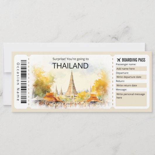 Bearbeiten Sie Thailand Flugzeug Ticket Thailand R Einladung (Vorderseite)