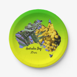 Bearbeiten Text Australia Day Gum Leaf Wattle 7" Pappteller