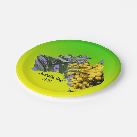 Bearbeiten Text Australia Day Gum Leaf Wattle 7" Pappteller (Schrägansicht)