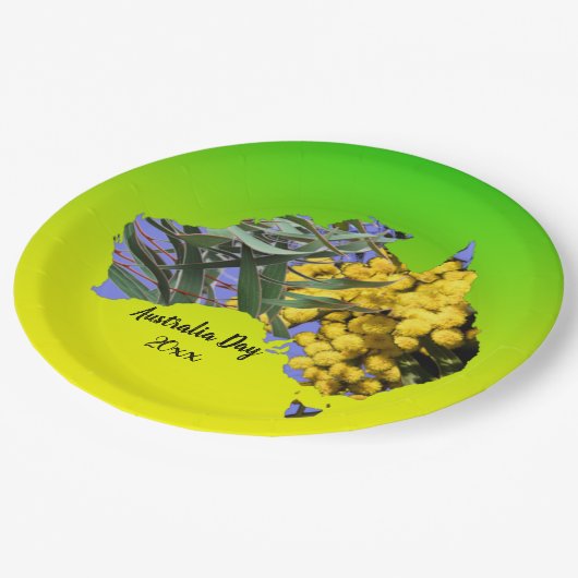 Bearbeiten Text Australia Day Gum Leaf Wattle 9" Pappteller (Schrägansicht)