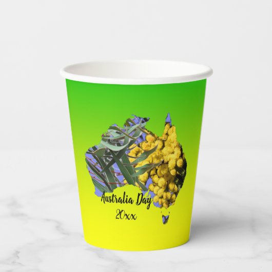Bearbeiten Text Australia Day Gum Leaf Wattle Pappbecher (Rückseite)