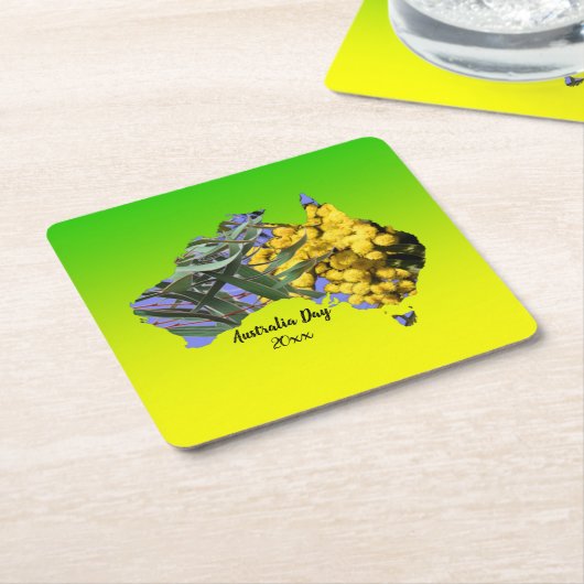 Bearbeiten Text Australia Day Gum Leaf Wattle Rechteckiger Pappuntersetzer (angewinkelt)