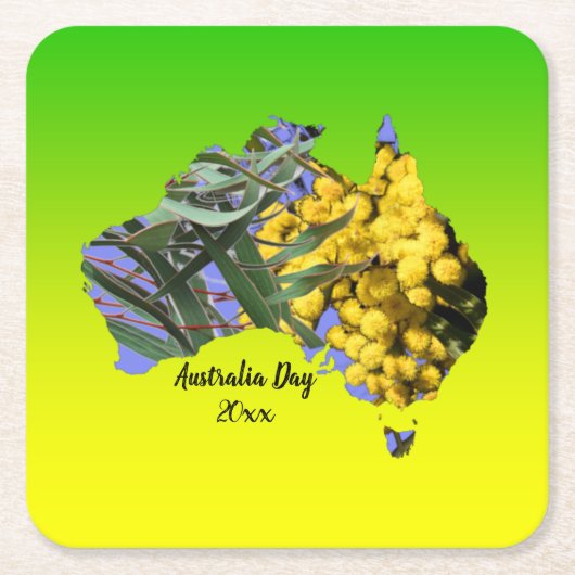 Bearbeiten Text Australia Day Gum Leaf Wattle Rechteckiger Pappuntersetzer (Vorderseite)