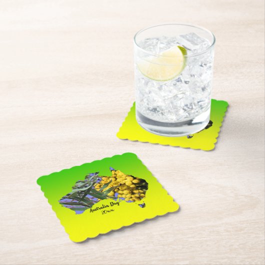 Bearbeiten Text Australia Day Gum Leaf Wattle Untersetzer (Vor Ort)