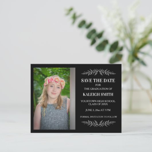 Bearbeiten von Schwarz-Grad-Rett mit dem Datum der Ankündigungspostkarte (Stehend Vorderseite)