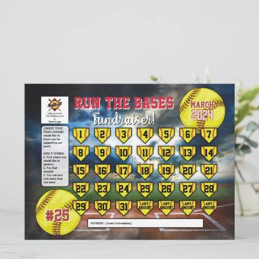 Bearbeiten von Softball Calendar Fundraiser Flyer Einladung (Stehend Vorderseite)