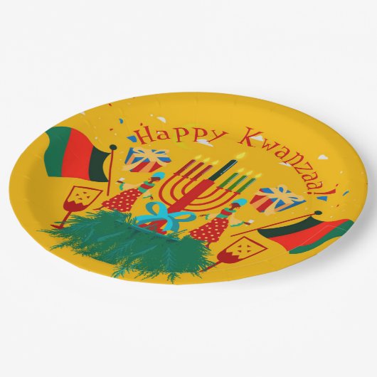 Bearbeiten von Text im Kwanzaa-Party 9" Pappteller (Schrägansicht)