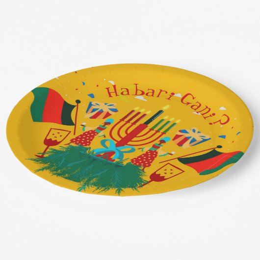 Bearbeiten von Text im Kwanzaa-Party 9" Pappteller (Schrägansicht)