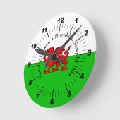 Bearbeiten von Text Welsh Flag Red Dragon Weihnach Runde Wanduhr (Winkel)