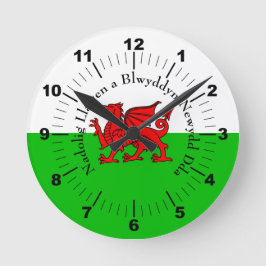 Bearbeiten von Text Welsh Flag Red Dragon Weihnach Runde Wanduhr
