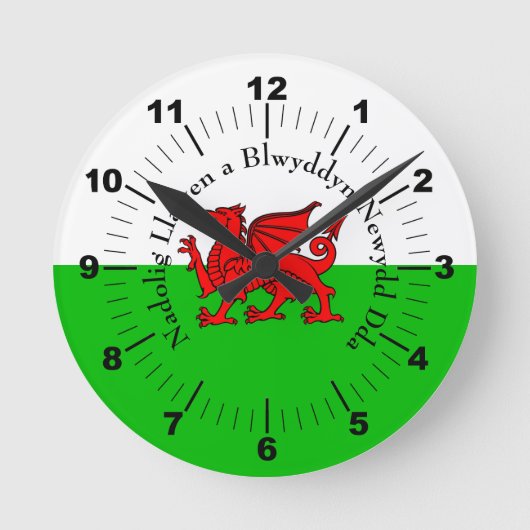 Bearbeiten von Text Welsh Flag Red Dragon Weihnach Runde Wanduhr (Vorderseite)